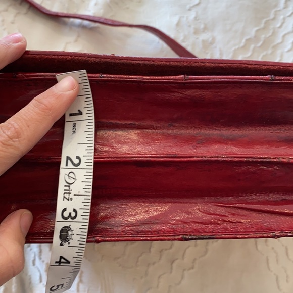 Vintage eel skin leather purse shoulder clutch red - Picture 10 of 15